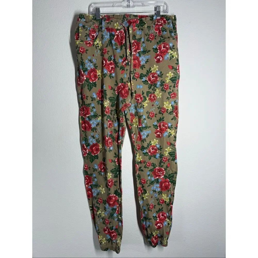 Victorious Women's Floral Print Joggers Drawstring Elastic Cuffs Sz 2XL See Note